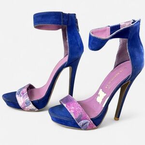 Velvet ankle strap stiletto heels